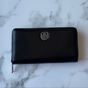 New The Kooples Black Leather Zip Around Wallet Silver Hardware
